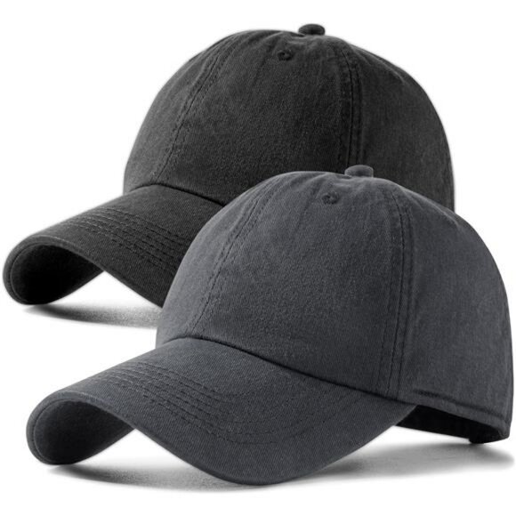 2 Pack Vintage Washed Baseball Caps Adjustable Cotton Hats for Men Women - Picture 1 of 7